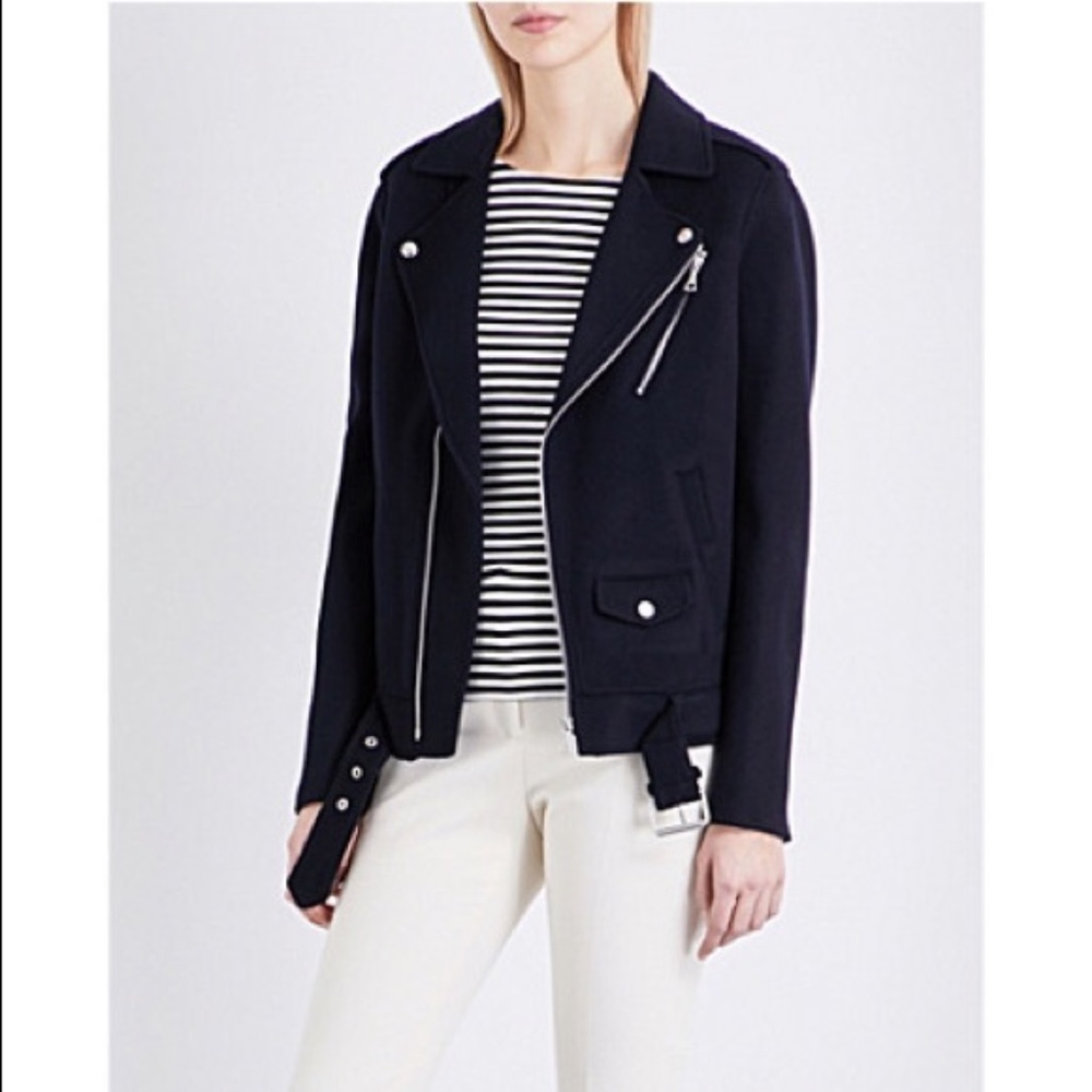 NAVY BLUE SUEDE THEORY MOTO JACKET